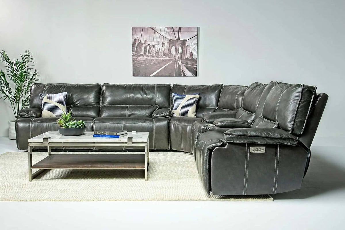 349274865:Sofia 3 Piece 3 Power Sectional in Gray Leather, Image 7