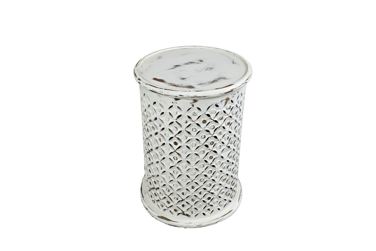 513642624:Carved Drum Accent Table in White, Image 2