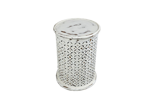 513642624:Carved Drum Accent Table in White, Image 2