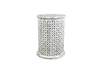 513642624:Carved Drum Accent Table in White, Image 1