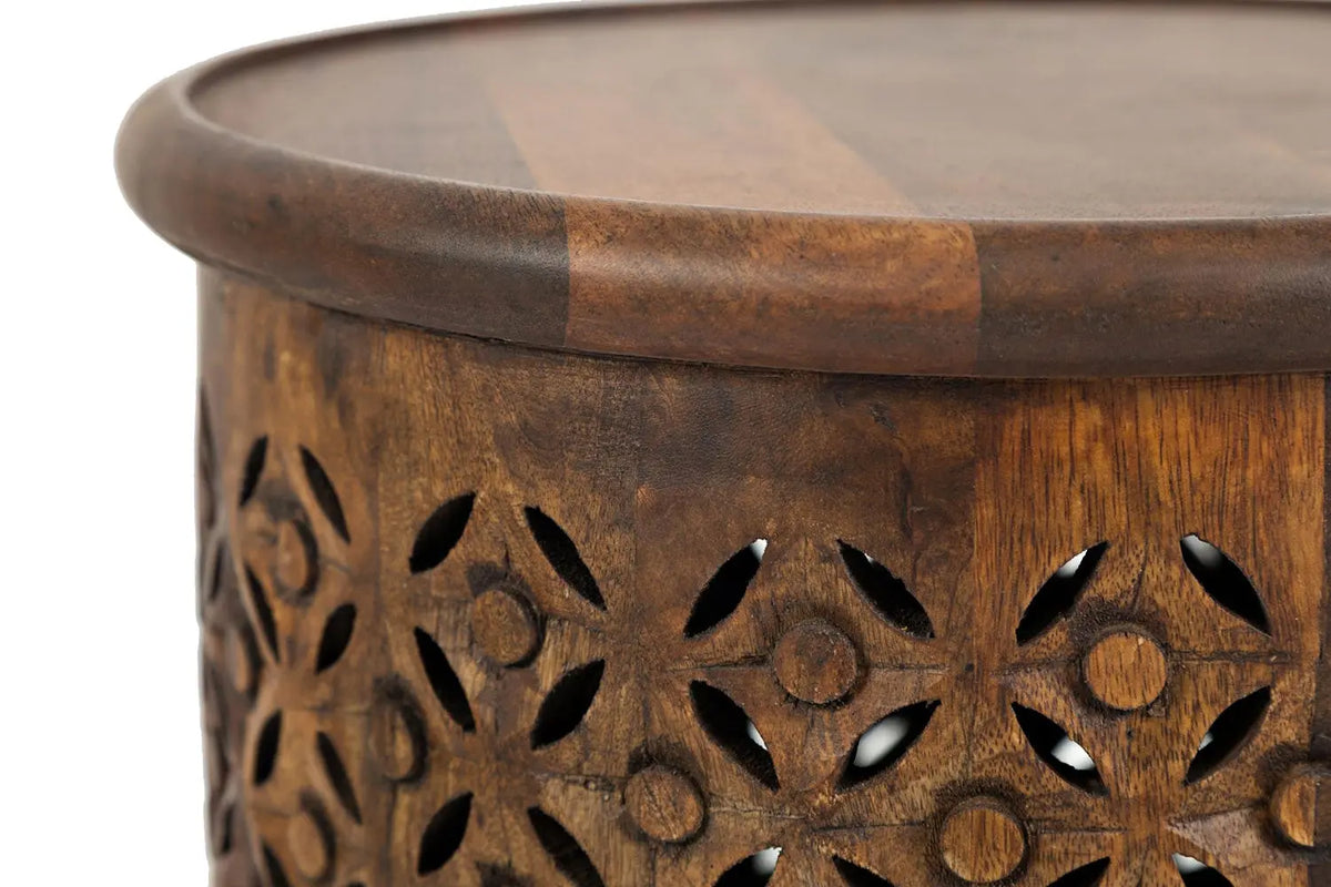 555353592:Carved Drum Accent Table in Mango, Image 3