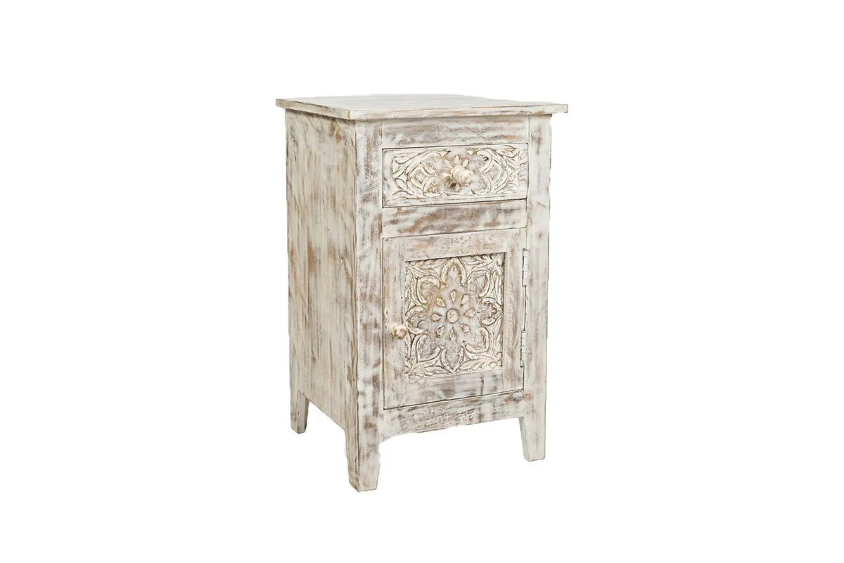 425706632:Hand Carved End Table in White, Image 1