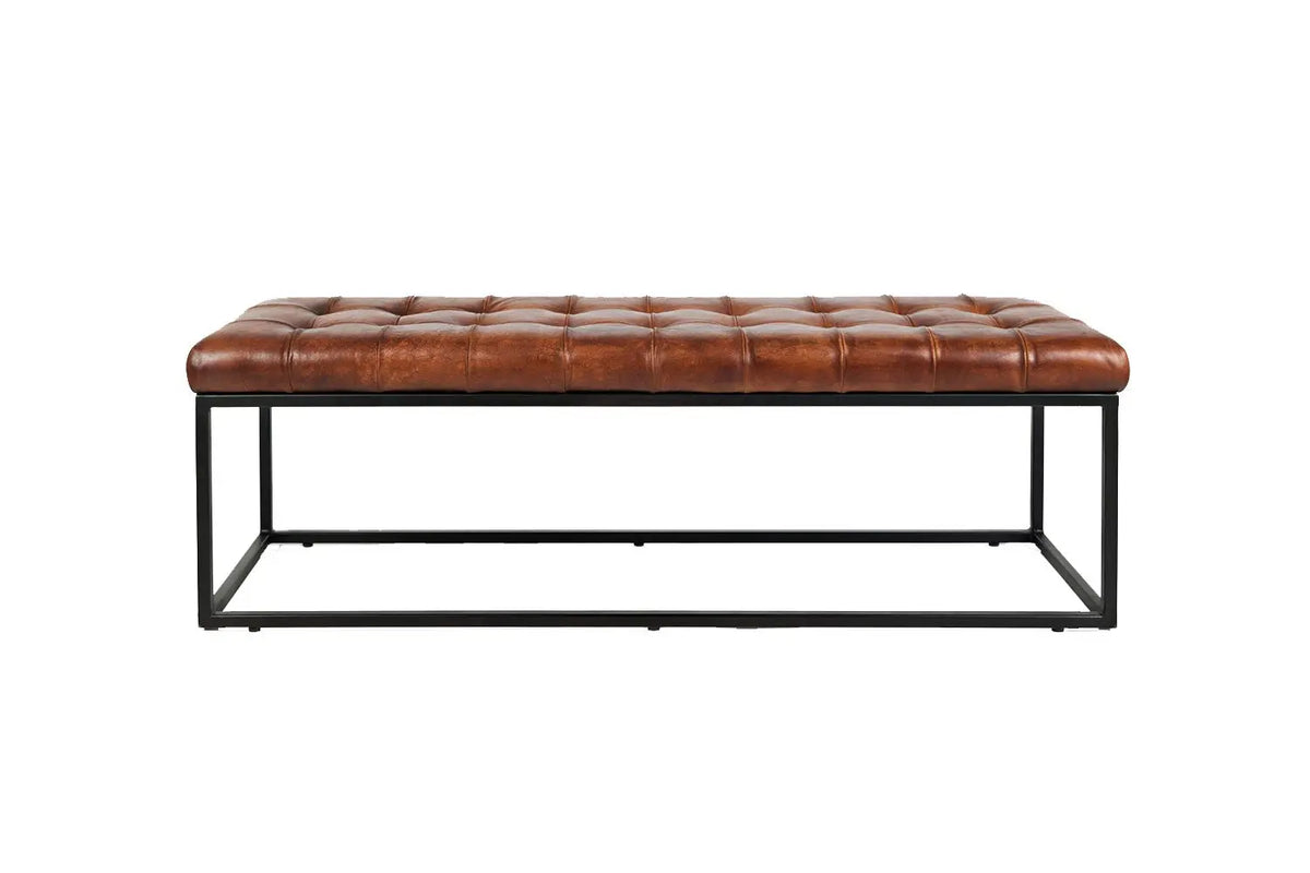 441450636:Leather Tuft Bench in Brown, Image 2