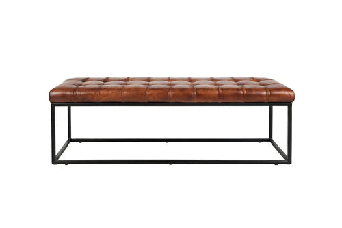 441450636:Leather Tuft Bench in Brown, Image 2