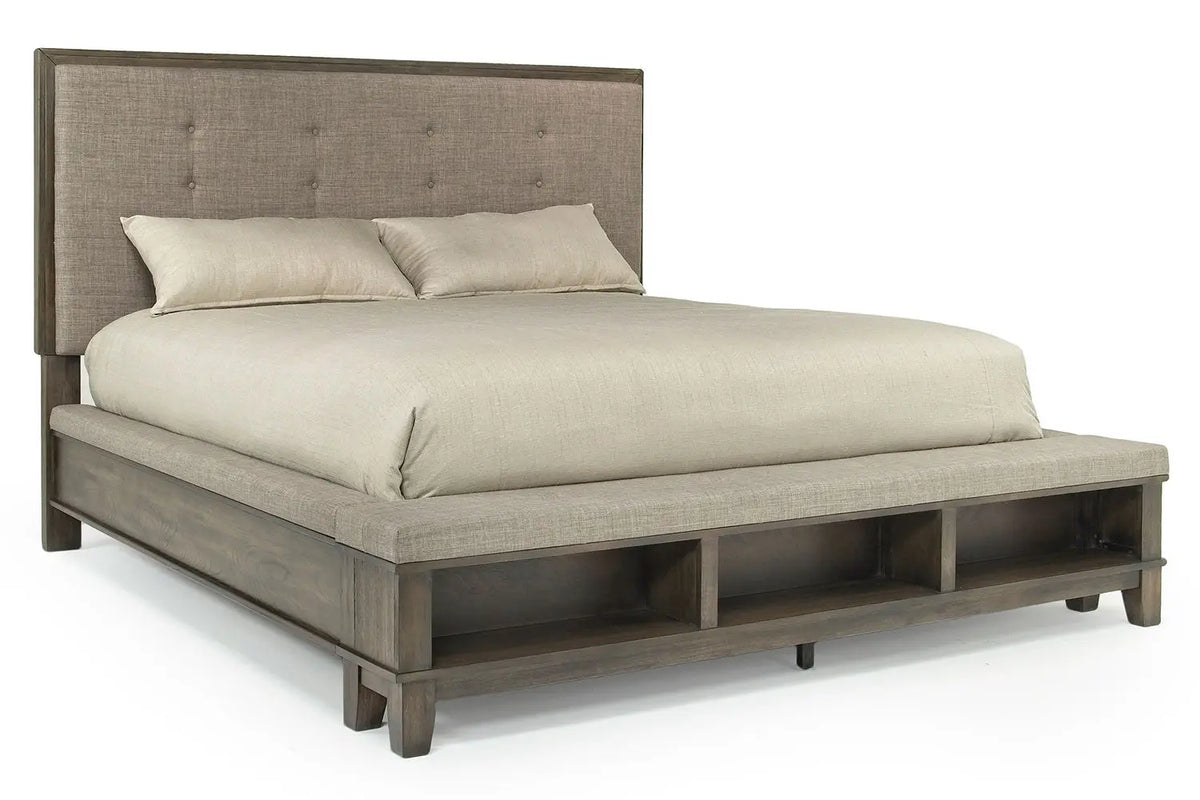 336226682:Cagney Upholstered Panel Bed w/ Storage, Dresser, Mirror & Nightstand in Gray, California King, Image 2
