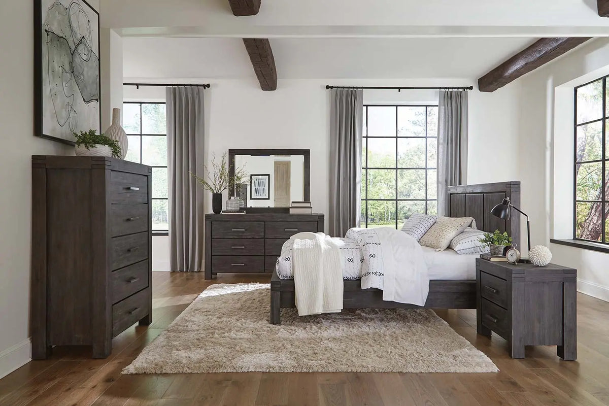 MODMEAQ01:Meadow Panel Bed, Dresser, Mirror & Nightstand in Gray, Queen, Image 1