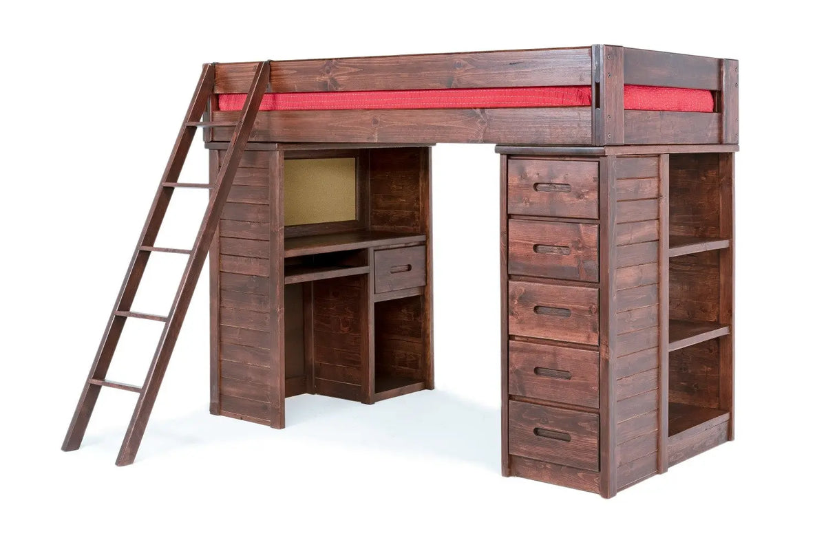 987154063:Young Pioneer Student Loft Bed w/ Storage in Cinnamon, Twin, Image 1
