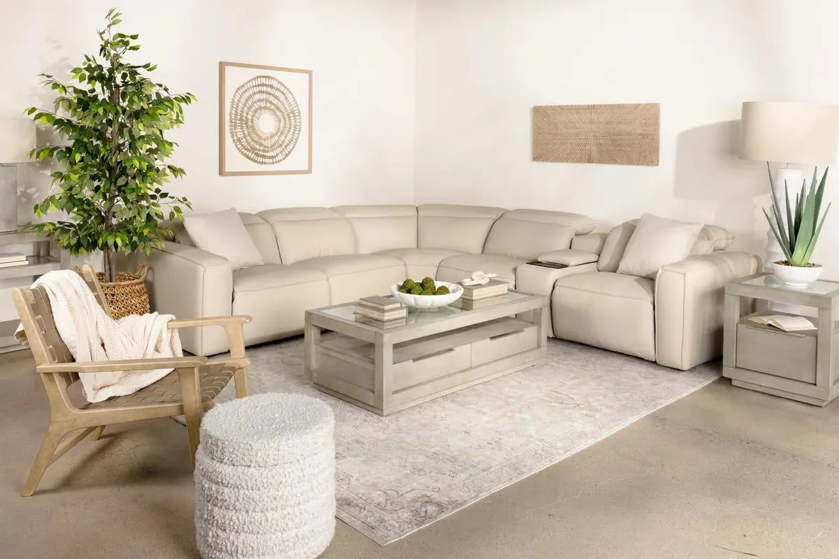 AMARA0053:Amara 6pc 2 Power Sectional with 2 Power Armless Recliner Bianca Mist Leather