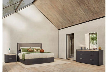 AMY000003:Amy Upholstered Panel Bed & Dr, Styled