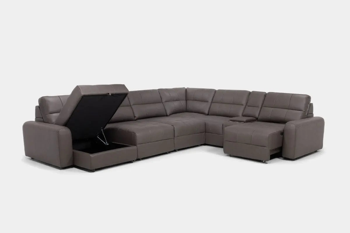 BRYCE0226:Bryce 7 Piece Power Sliding Sectional With Chaise & Armless Slider, Open