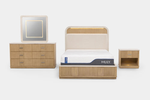 CAMBRIE03:Cambrie Upholstered Panel Bed & Dresser & Mirror & Nightstand, Front