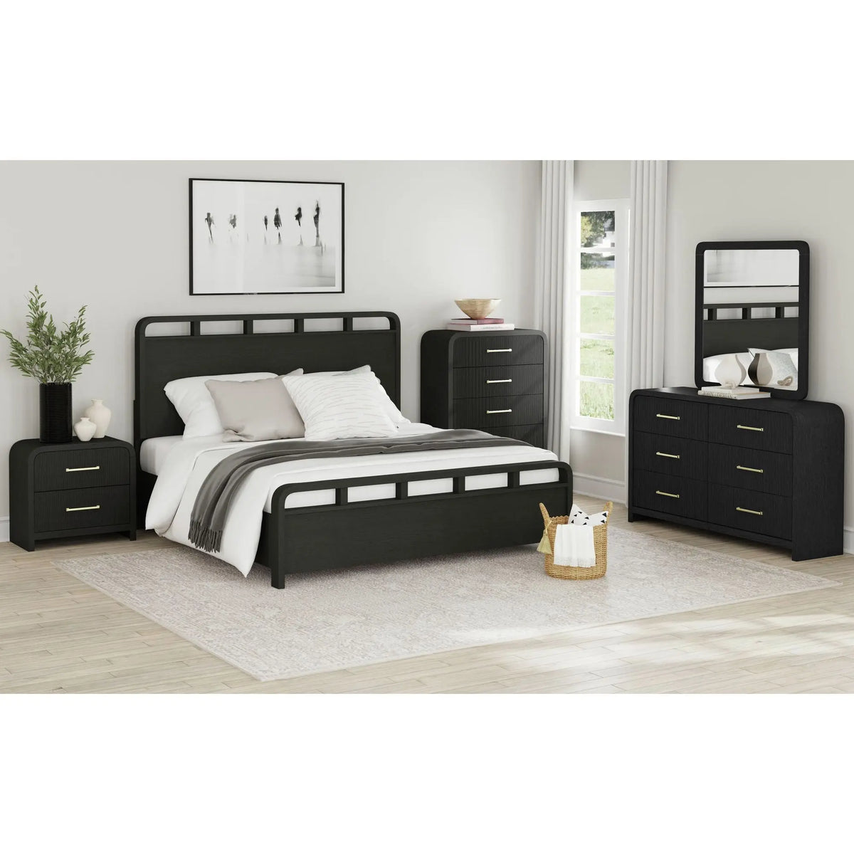 EMBER0004:Emberly Panel Bed & Dresser & , Styled