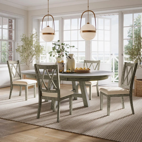 TELLURIDS:Telluride Round Dining Table with 4 Chairs in Gray