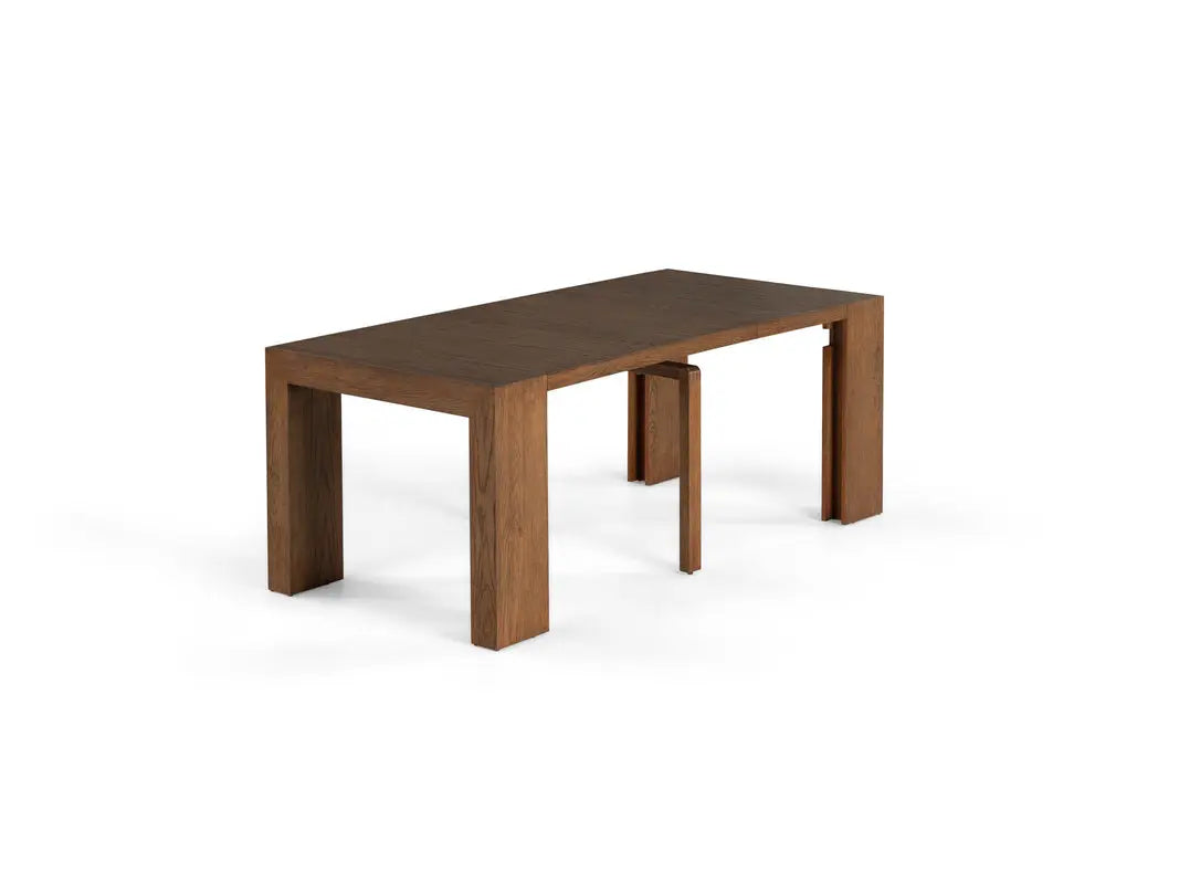 TRANSFM42:Transformer Dining Table & 4 Stackable Chairs & Bench, Angled