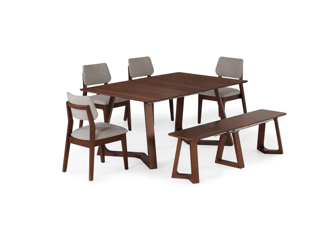 NOVADINE8:Transformer Nova Dining Table & 4 Stackable Chairs & Bench, Angled