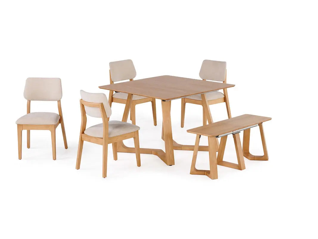 NOVADINE5:Transformer Nova Dining Table & 4 Stackable Chairs & Bench, Angled