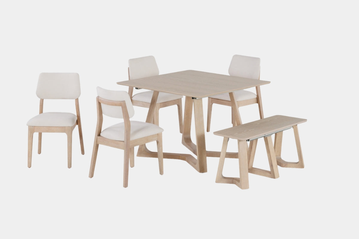 NOVADINE2:Transformer Nova Dining Table & 4 Stackable Chairs & Bench,