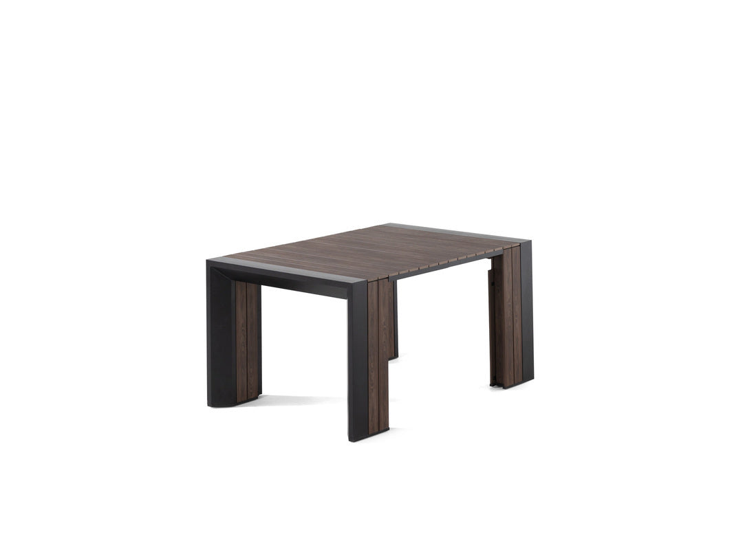 TRANSFP12:Transformer Outdoor Dining Table, 6 Chairs & Bench, Angled
