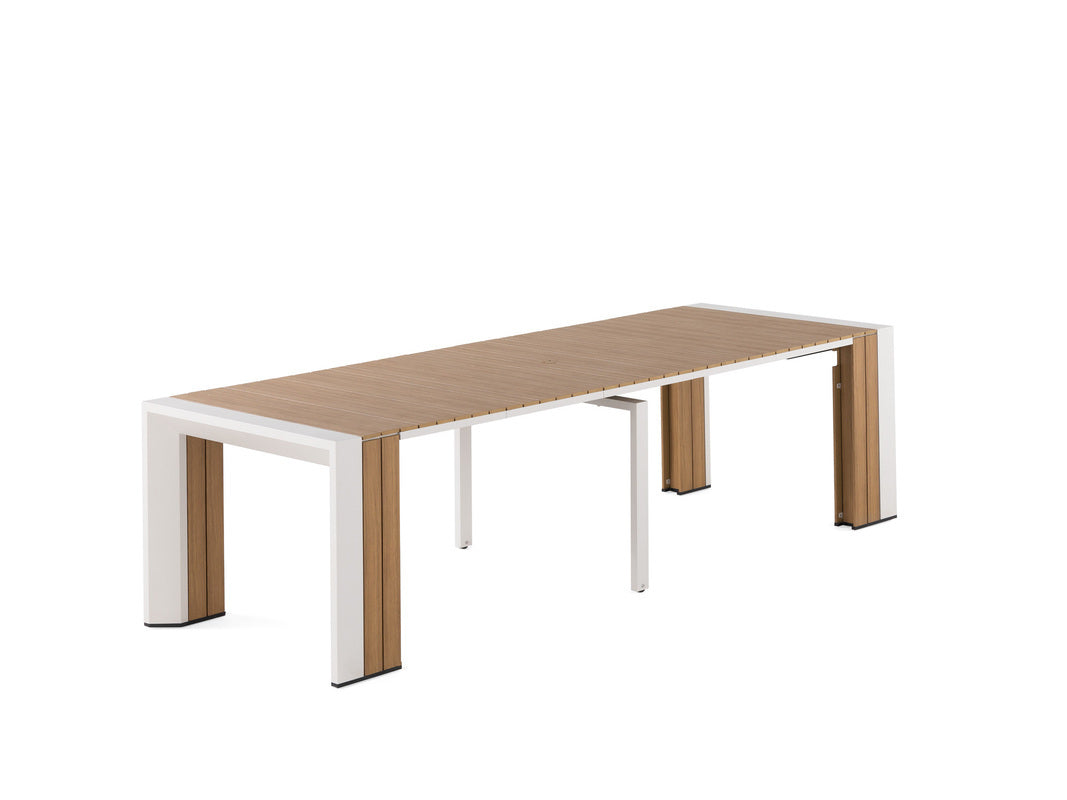 TRANSFP32:Transformer Outdoor Dining Table, 6 Chairs & Bench, Angled