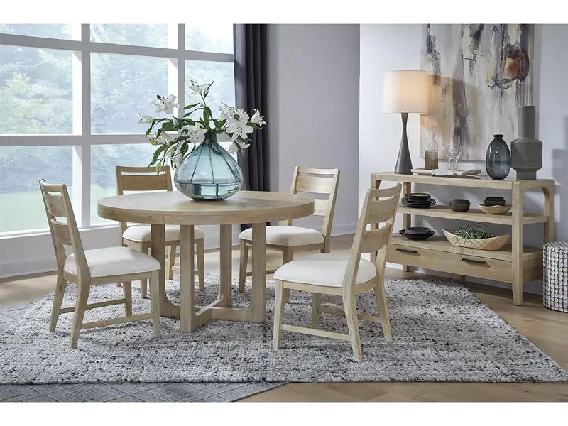 069417585:White Oak Round Dining Table, Styled