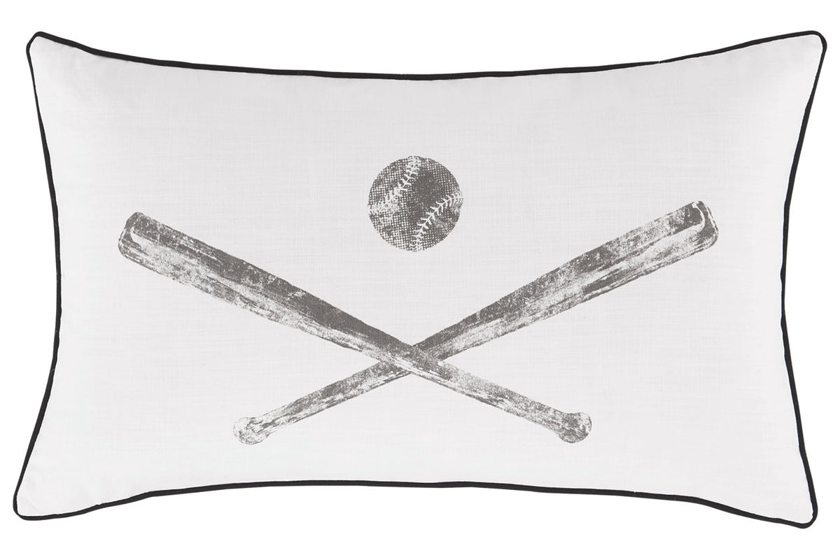 979095768:Baseball Throw Pillow in White/Gray, Image 1