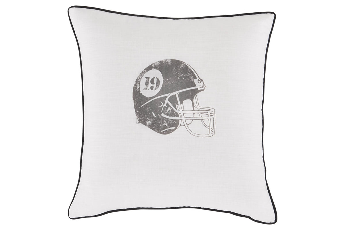 979095769:Football Helmet Throw Pillow in White/Gray, Image 1