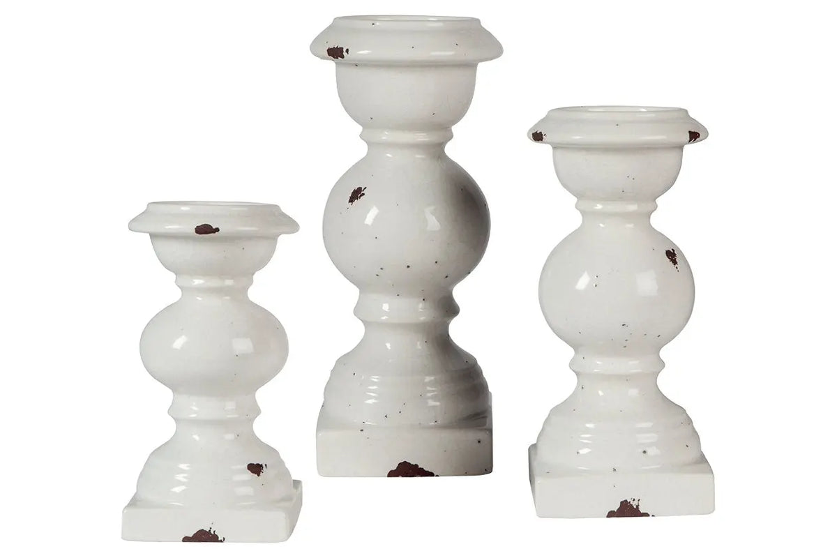 343522129:Devorah Ceramic Candleholders in White, Set of 3, Image 1
