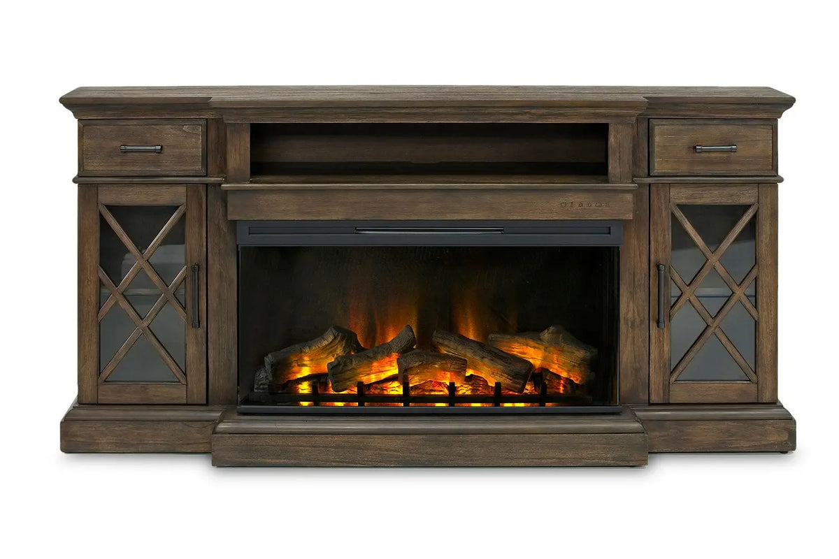 634509392:Harbor Console w/ Fireplace Insert in Brown, 70 Inch, Image 3