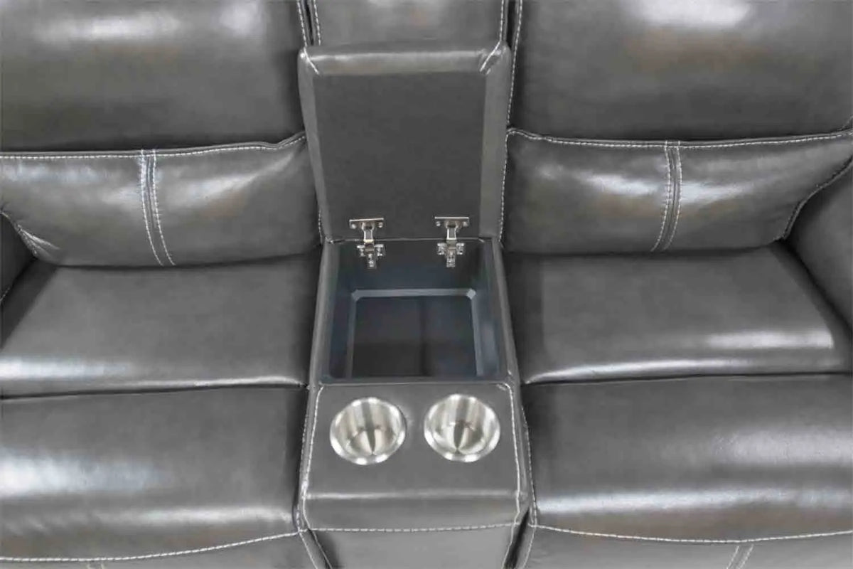 349274865:Sofia 3 Piece 3 Power Sectional in Gray Leather, Image 5
