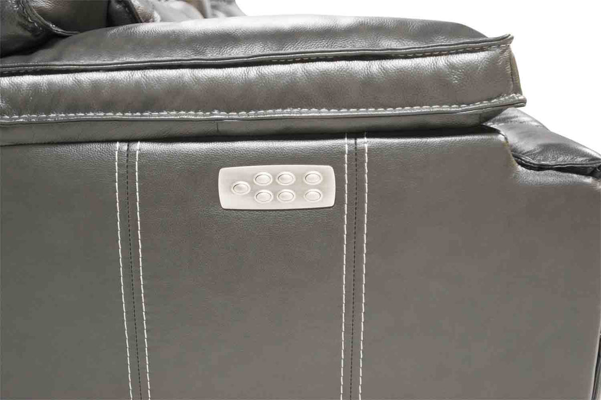 349274865:Sofia 3 Piece 3 Power Sectional in Gray Leather, Image 4