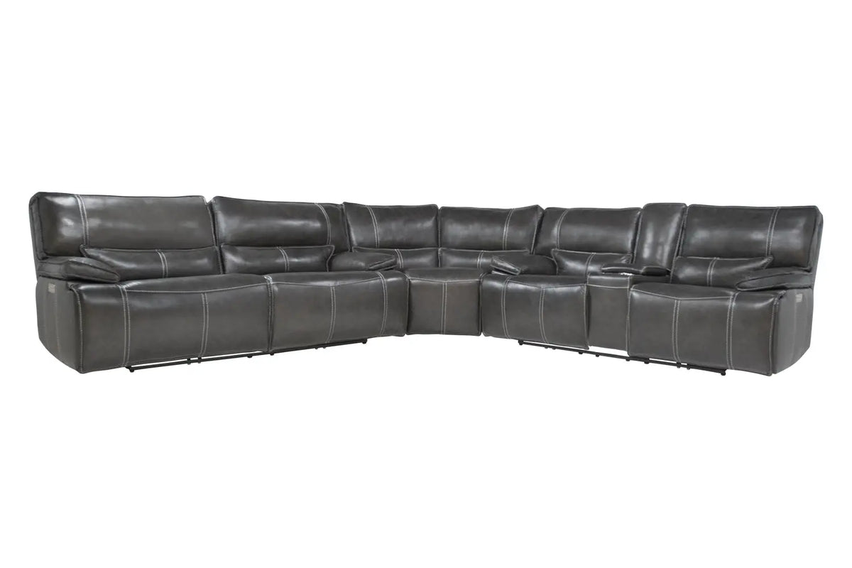 349274865:Sofia 3 Piece 3 Power Sectional in Gray Leather, Image 1
