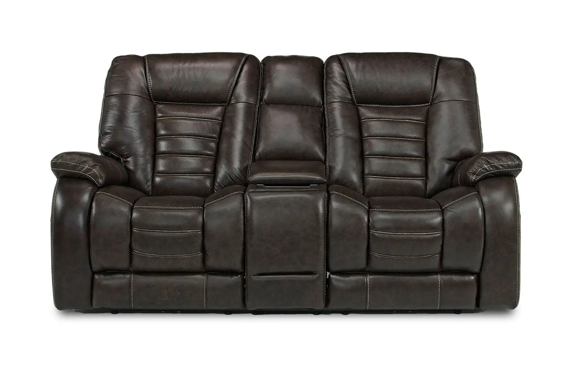 174574192:Malibu 3 Power USB Console Loveseat in Chocolate Leather, Image 2