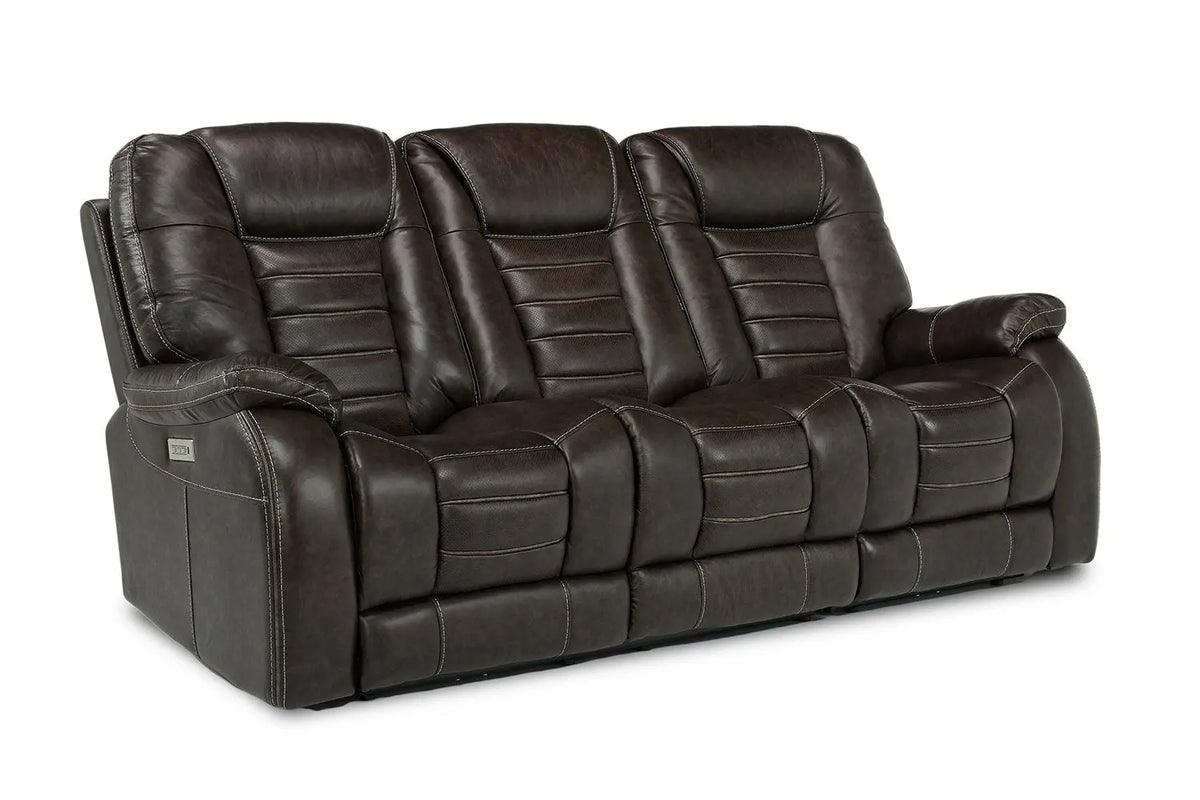MALIBSOFA:Malibu 3 Power Sofa in Chocolate Leather, Image 1