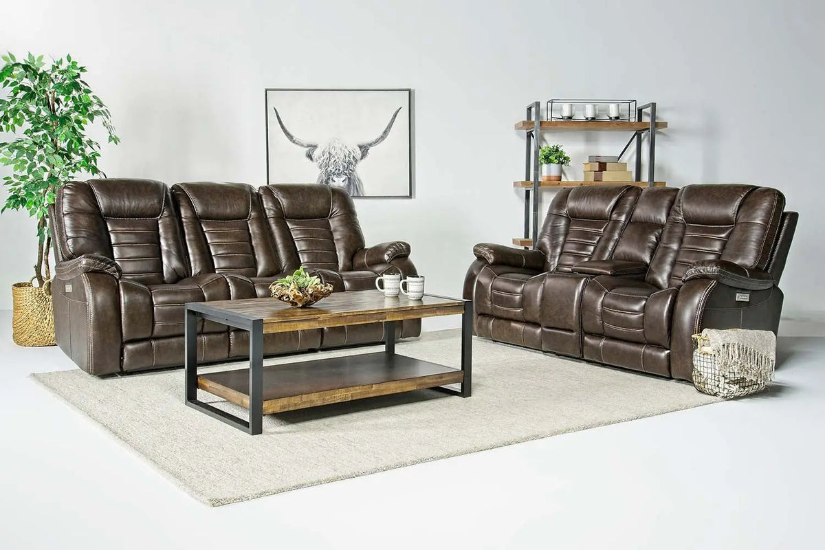 174574192:Malibu 3 Power USB Console Loveseat in Chocolate Leather, Image 5