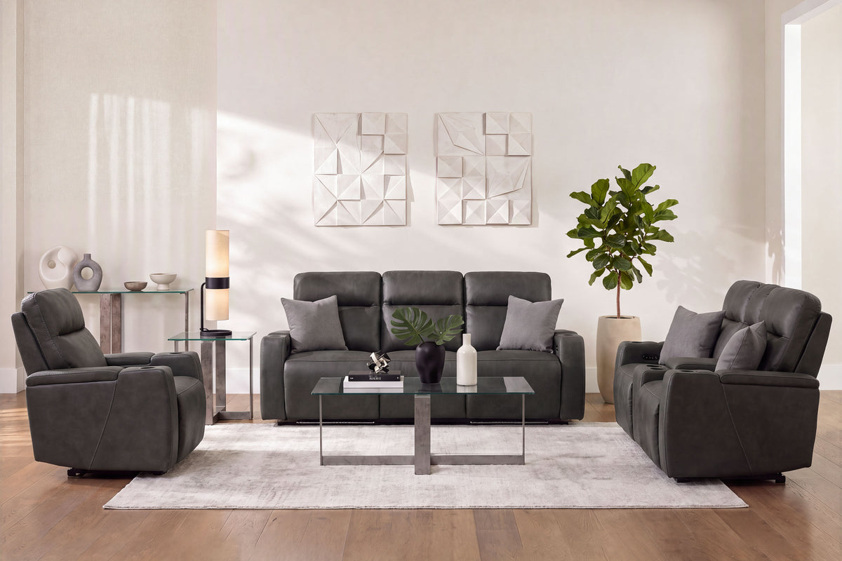RHYS00051:Rhys 2 Power Sofa Console Loveseat In Vaquaro Gray,Styled