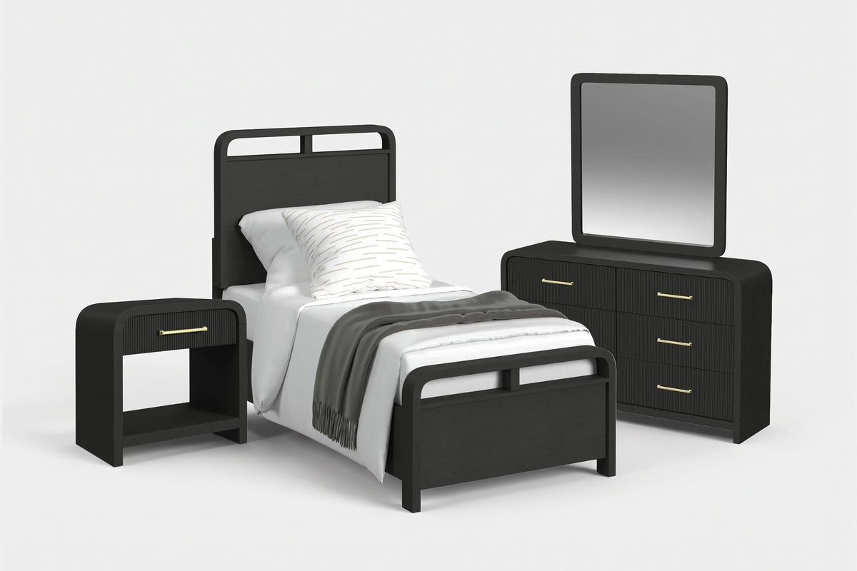 EMBER0015:Emberly Panel Bed & Dresser & Mirror & Nightstand, Angled