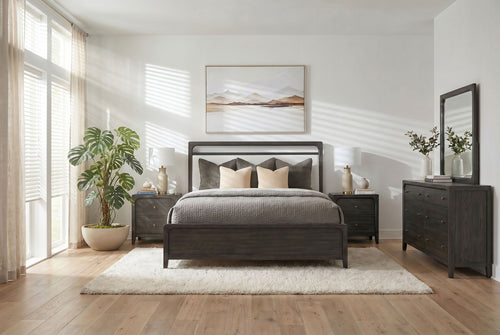 EASTON118:Easton Upholstered Bed With Storage & Dresser & Mirror & Nightstand, Styled