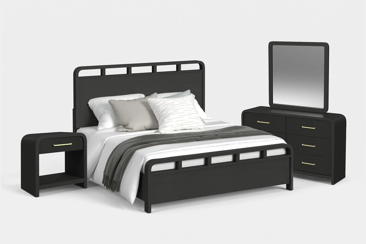EMBER0007:Emberly Panel Bed & Dresser & Mirror & Nightstand, Angled