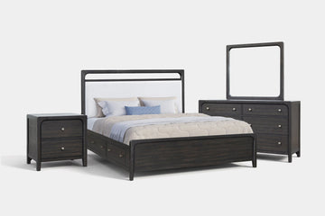 EASTON118:Easton Upholstered Bed With Storage & Dresser & Mirror & Nightstand, Angled