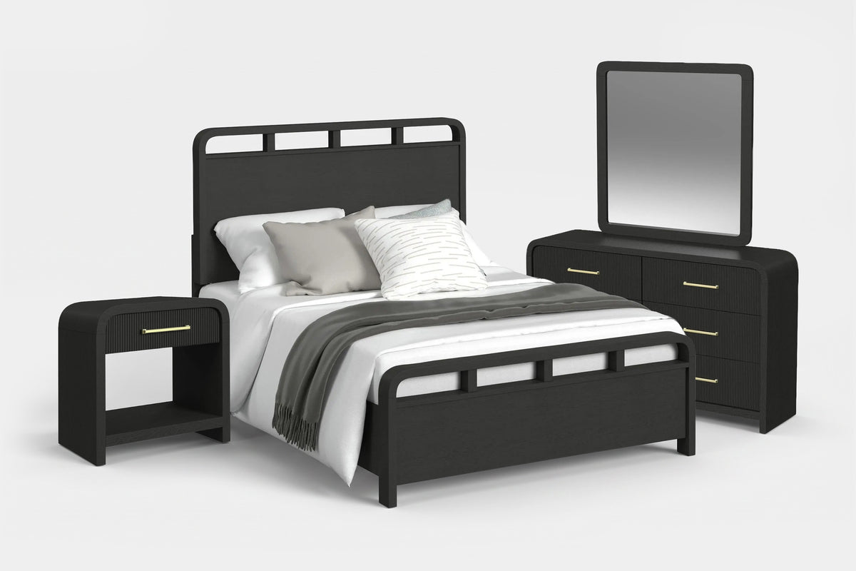 EMBER0003:Emberly Panel Bed & Dresser & Mirror & Nightstand, Angled