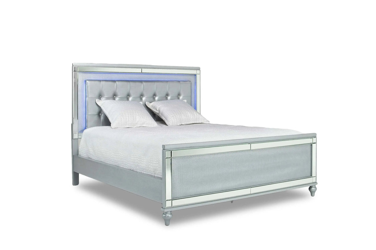 839168372:Valentino Panel Bed in Silver, Full, Image 1