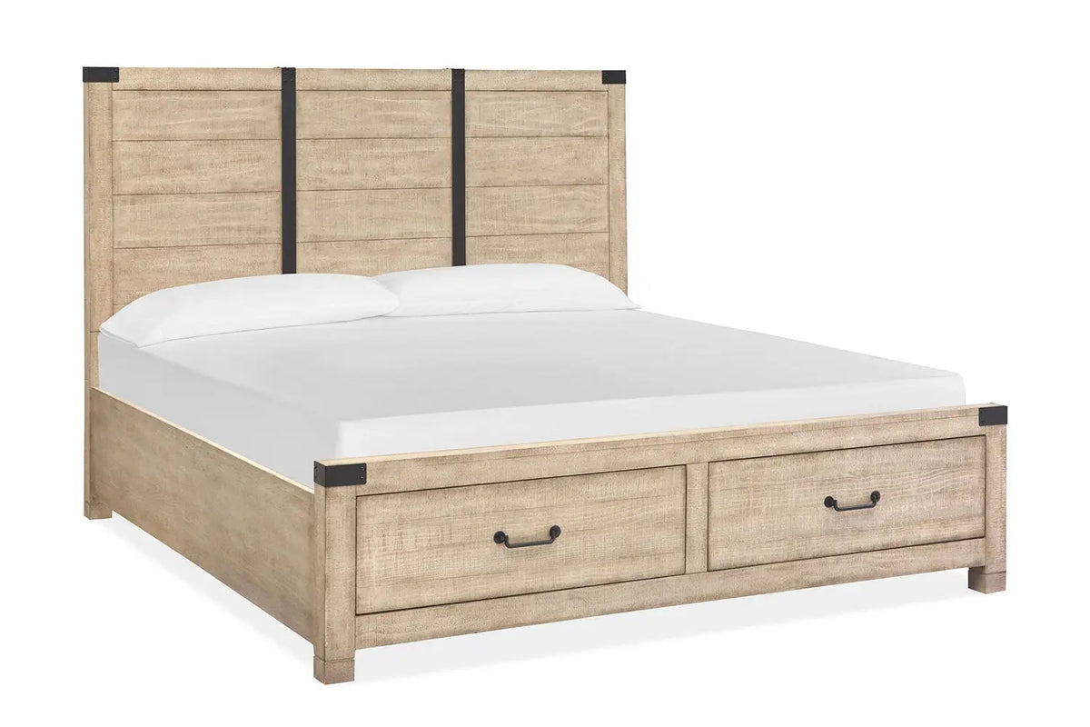 PINEOASEB:Pine Hill Panel Bed w/ Storage in Oat, Eastern King, Image 1