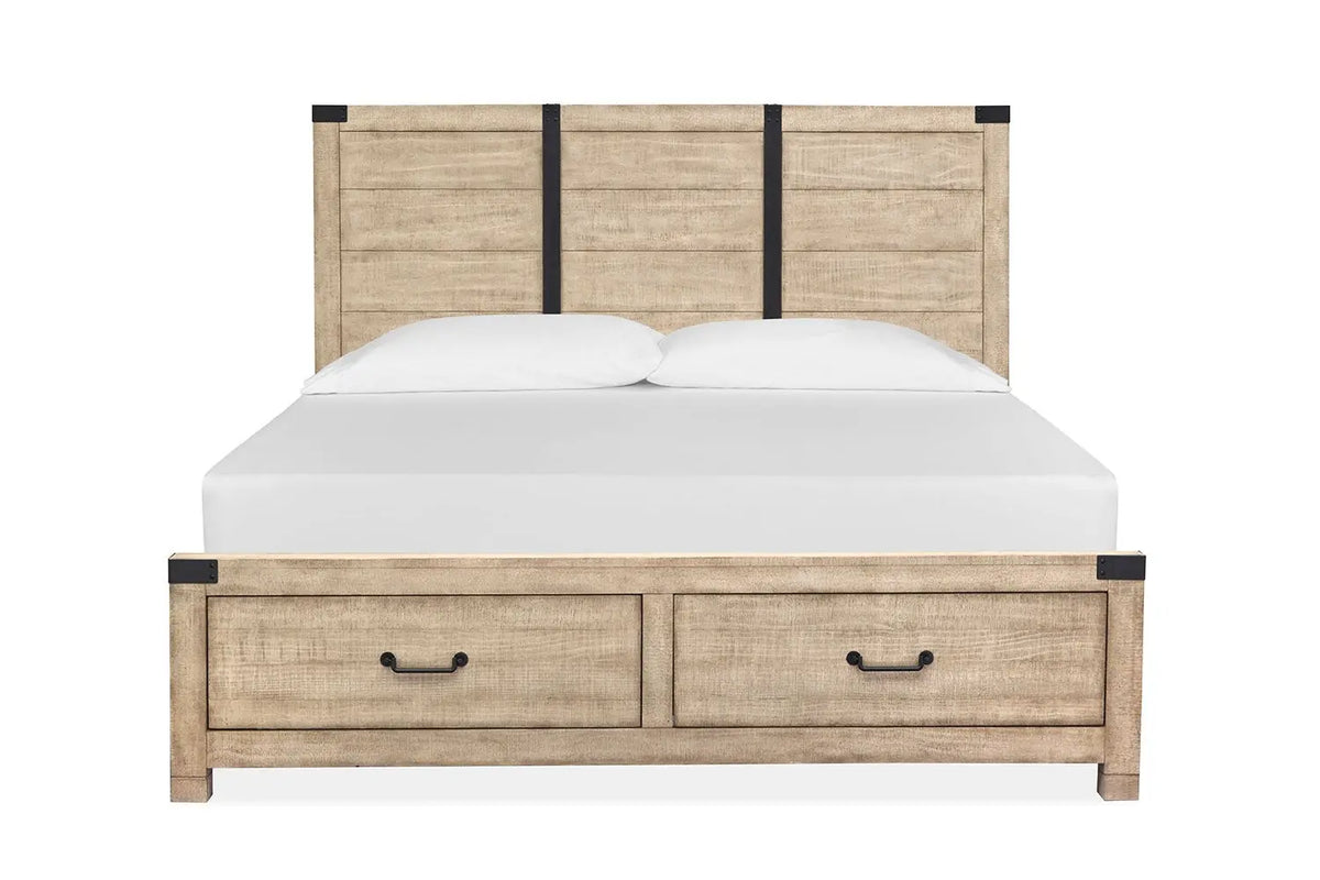 PINEOASEB:Pine Hill Panel Bed w/ Storage in Oat, Eastern King, Image 2