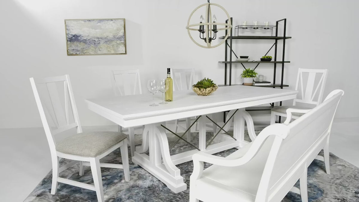Load video: 882800931:Bay Creek Dining Table &amp; 4 Chairs &amp; Bench, Video